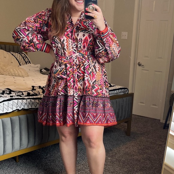 ZARA TRIBAL PRINT SLEEVED MINI DRESS SIZE SMALL - Picture 4 of 16